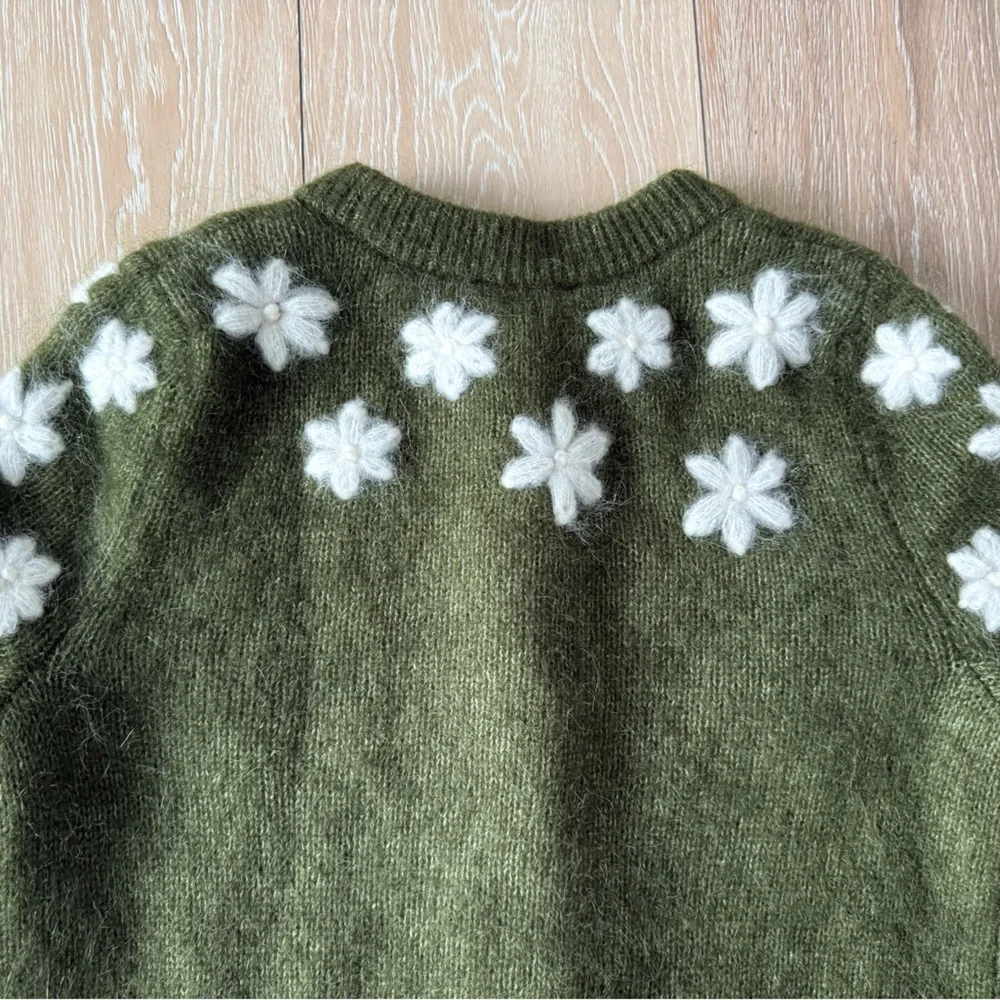 Sezane Andrew Cardigan Perfect Green/ Ecru - Size S - Picture 9 of 12